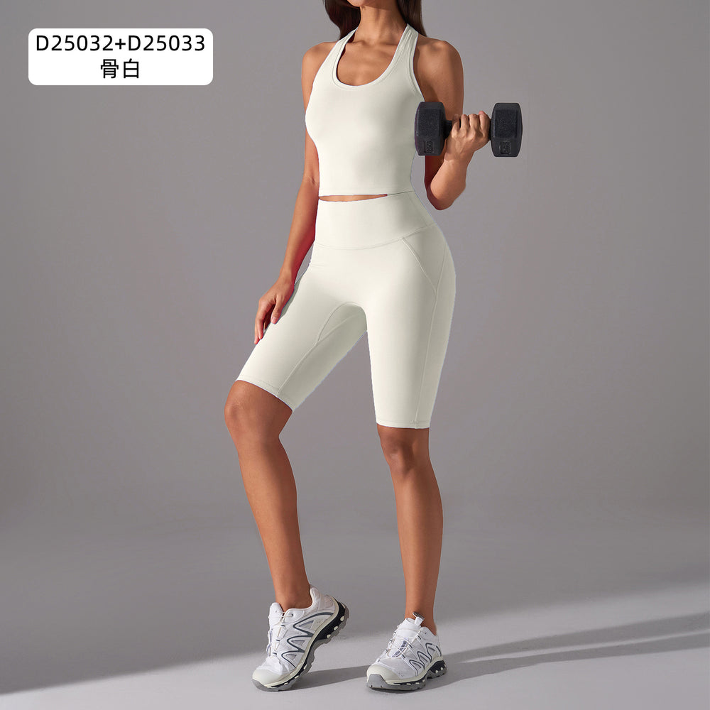 Naked feeling high-intensity sports bra women's no embarrassment line elastic tummy tight half length pants fitness yoga suitsuit