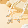 Double-layered imitation pearl necklace wholesale european and american cross-border accessible luxury high-end diamond-encrusted cross pendant clavicle chain