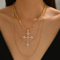 Sweater necklace for women wholesale european and american cross-border autumn and winter jewelry personalized punk diamond multi-layered cross pendant