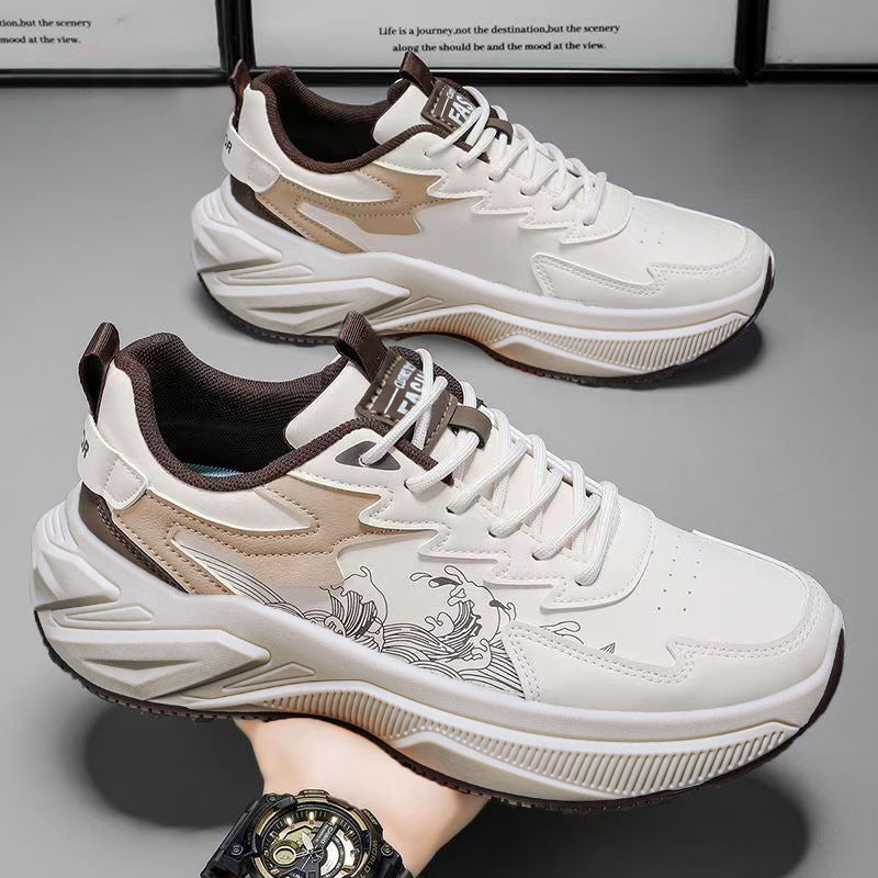 Men's athletic shoes - 2026 spring collection - leather, waterproof, thick-soled, height-increasing, casual sneakers for students