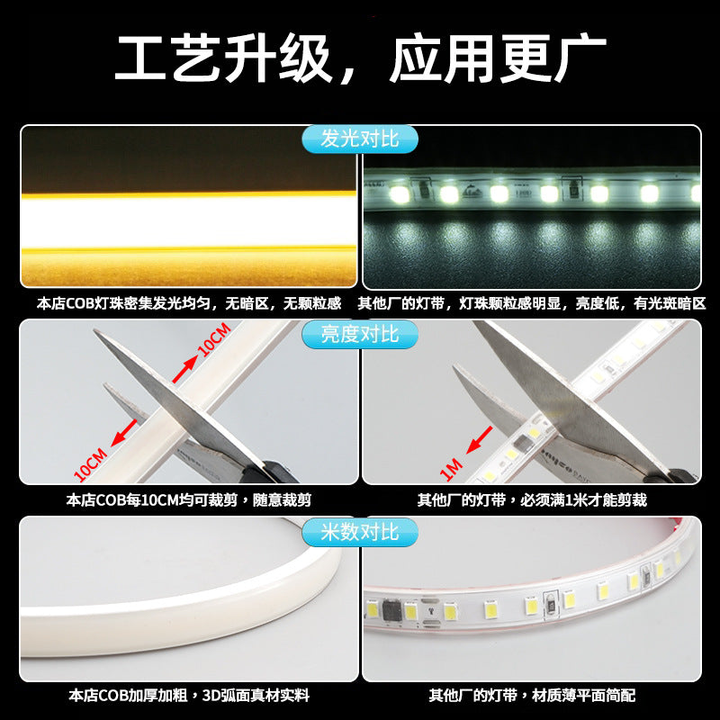cob light strip led household super bright high pressure living room ceiling waterproof project outdoor 220v silicone ultra-thin soft light strip