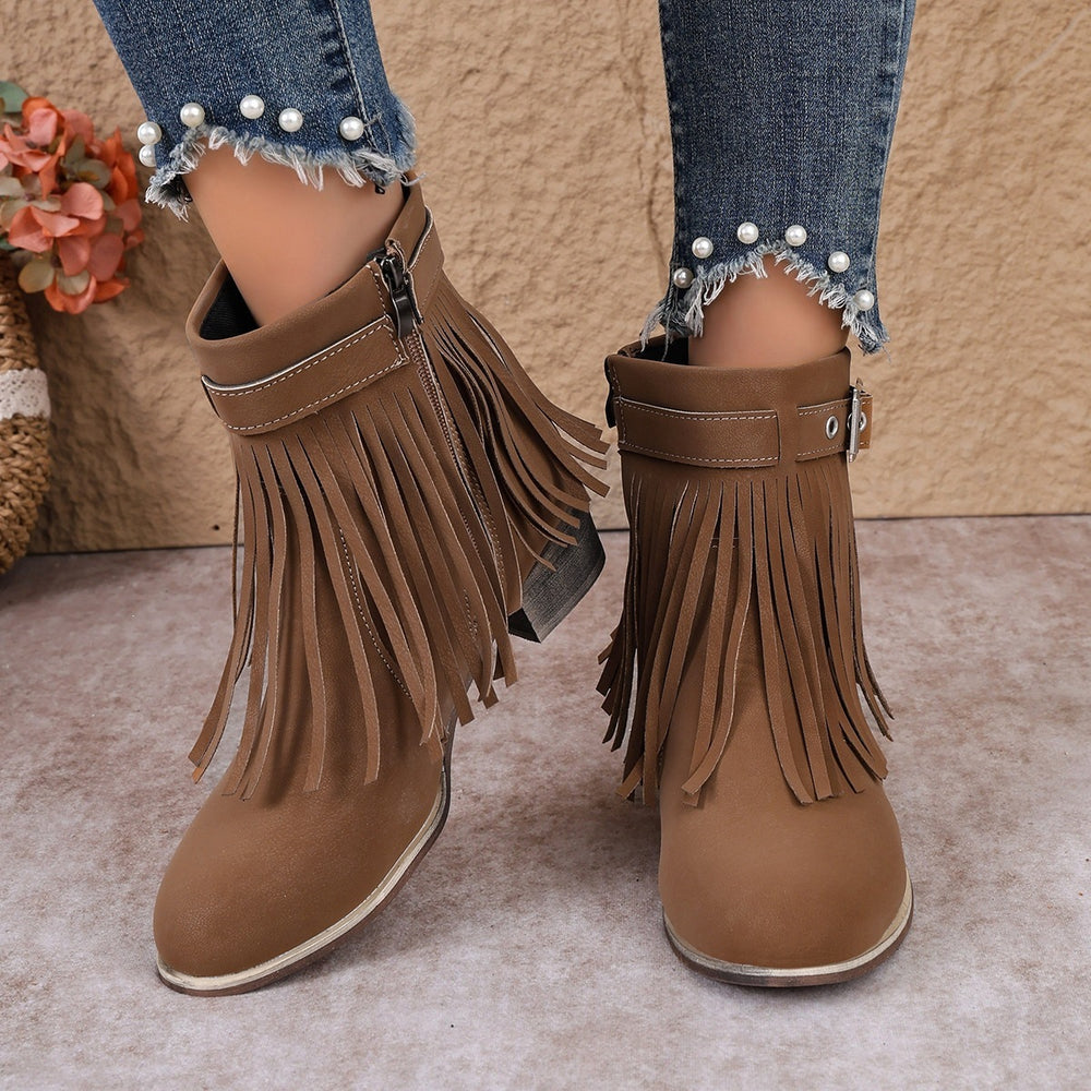 Export 34-43 size fall and winter tassel boots cross-border plus size women's boots round toe easiest for match rubber bottomnon-slip soft bottom shoes