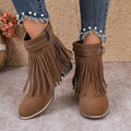 Export 34-43 size fall and winter tassel boots cross-border plus size women's boots round toe easiest for match rubber bottomnon-slip soft bottom shoes