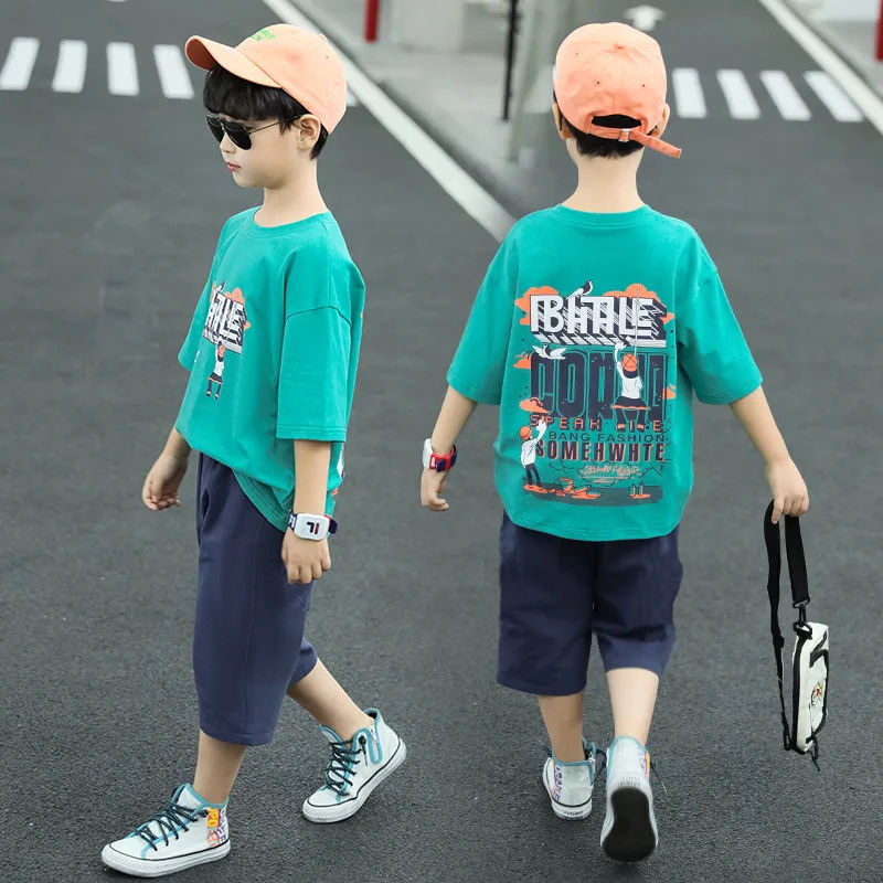 Boys' short-sleeve outfit set - summer collection,  new arrival - stylish korean fashion for mid-to-large children, trendy activewear & casual wear