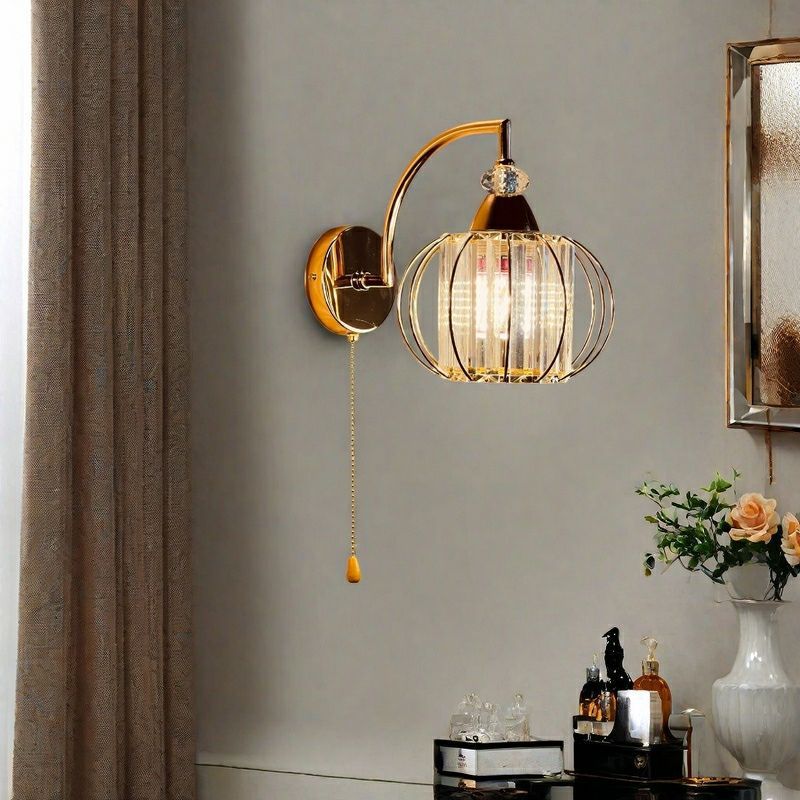 Postmodern zhongshan bedroom bedside lamp aisle accessible luxury crystal corridor wall lamp living room study stairwell lamp