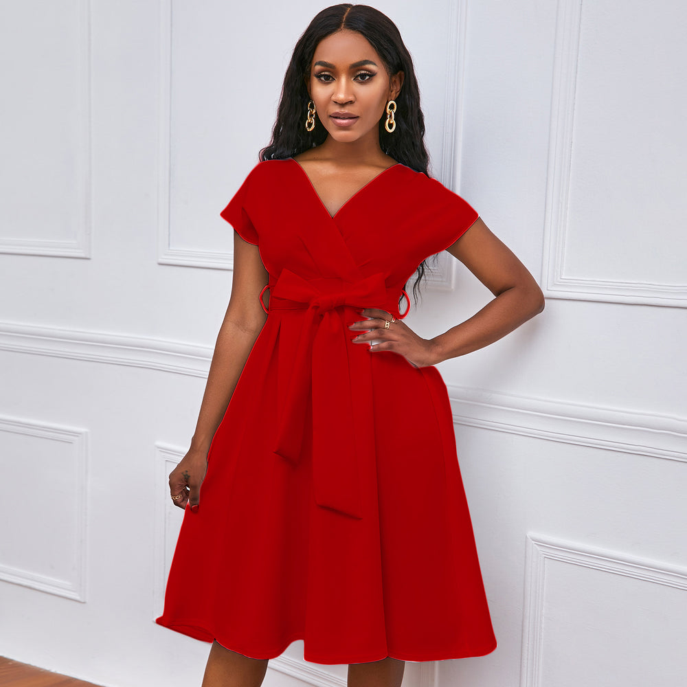 fashionplus size women's clothing plus size summer pure color deep v neck large swing sexy small dress dress african dress