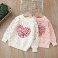 Girlsweater round neck knitting bottom shirt new arrival heartcolorfulsweetfleece-linedthickened children's sweater