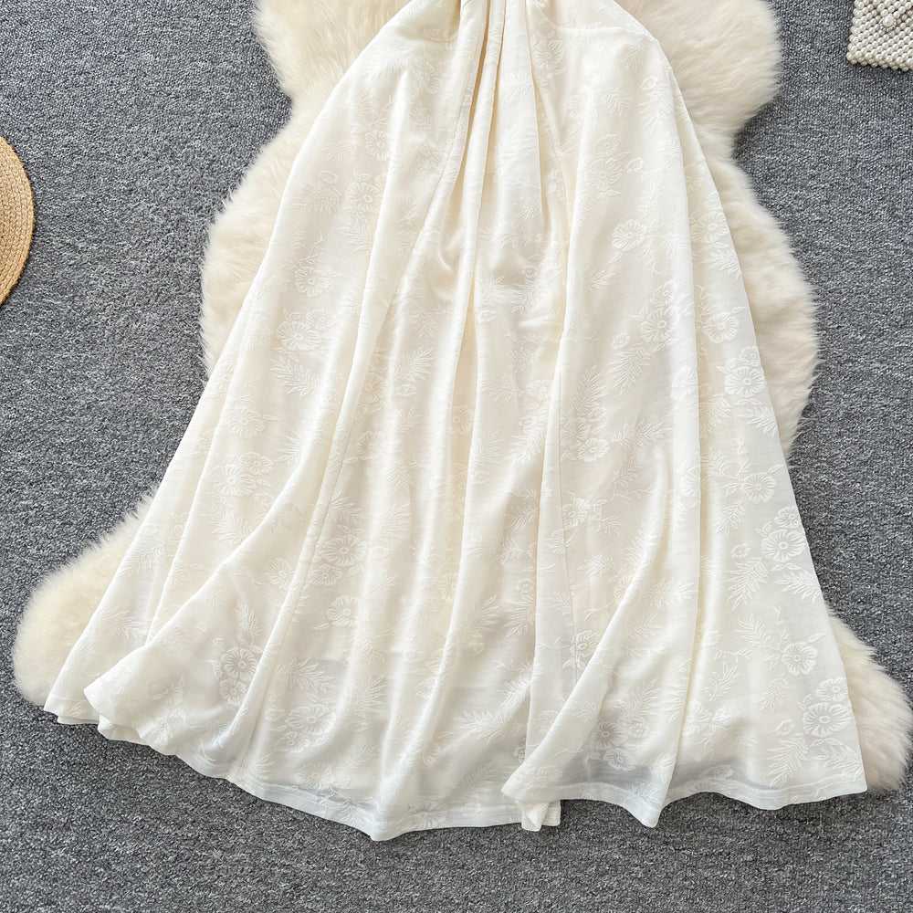 Atmosphere elegant french suspender dress for women  spring clothing sense of designcontrast colorpatchworkhigh waist holiday long skirt