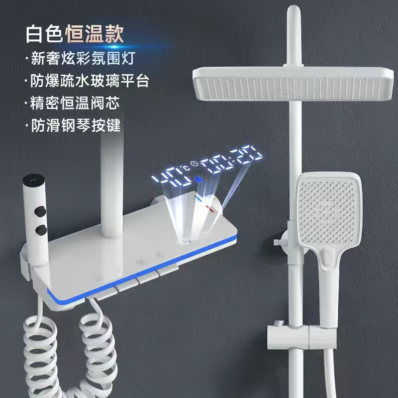 Bathroom shower head suit full copper booster nozzle gray for home thermostatic digital display button ambient light shower head