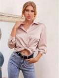 Women's cross-border e-commerce apparel:  spring/summer new arrivals -  satin comfortable casual long-sleeve shirt - in stock