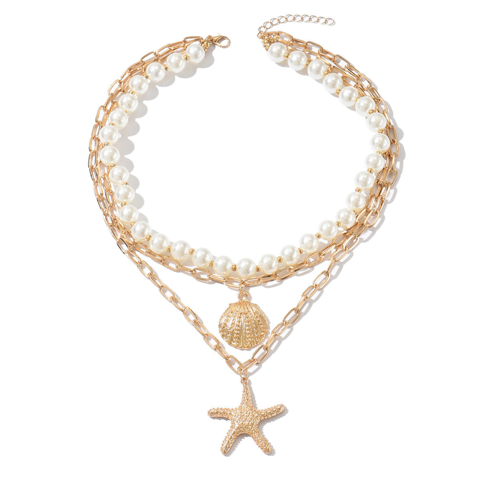 Imitation pearl starfish pendant wholesale european and american cross-border vacation style seaside necklace retro shell necklace jewelry
