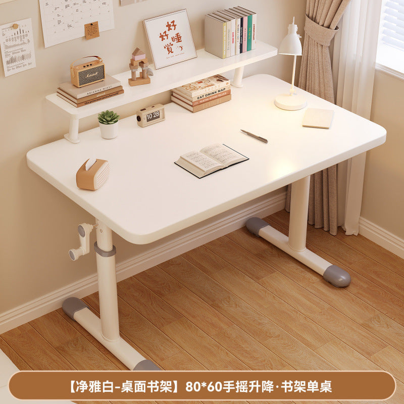 Hand-crank adjustable desk, thickened study table, bedroom study room complete computer desk set, adjustable wooden children's desk and chair set