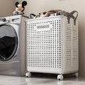 Foldable dirty clothes hamper - portable, multi-functional, hollowed-out laundry basket with wheels for home, bathroom, and balcony storage