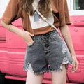 Wide-leg denim shorts for women, new summer korean style, fashionable ripped and frayed hem, washed high-waisted loose fit, chic shorts
