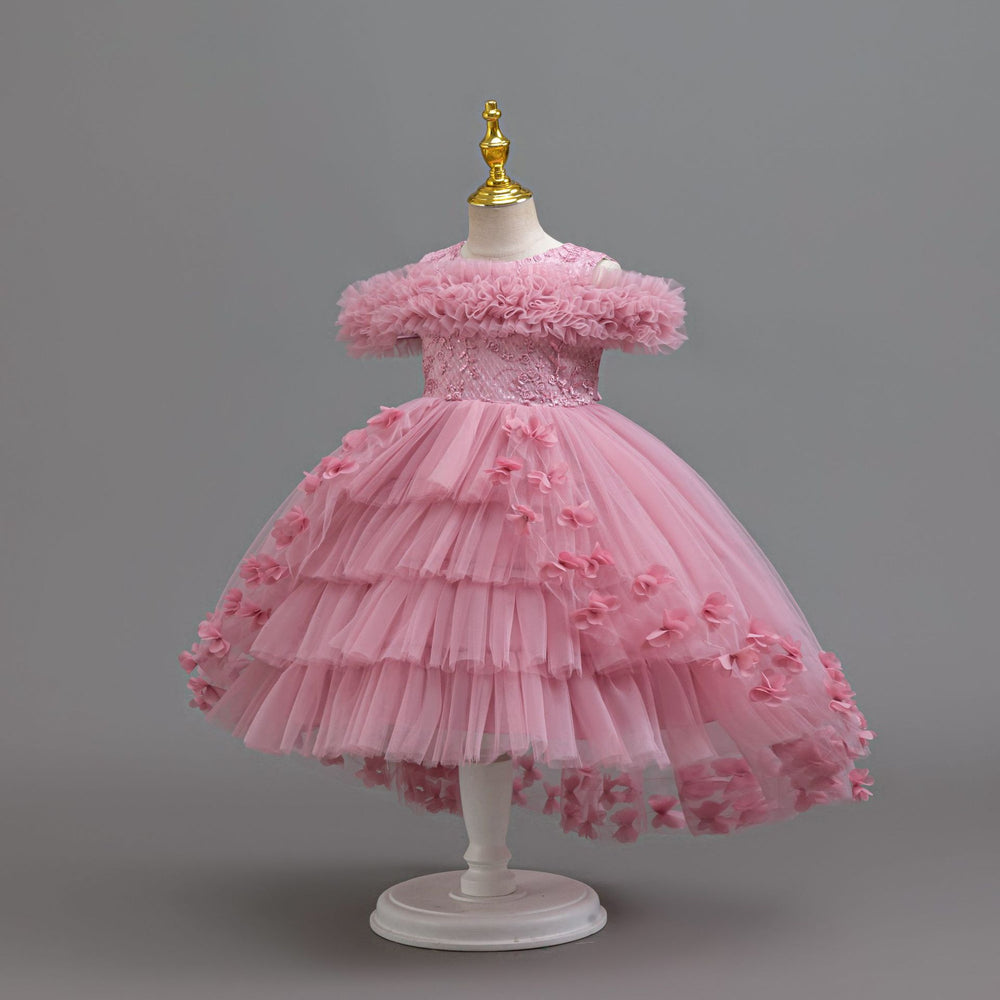 Ready-to-ship new children's formal dress - floral train princess dress for little girls, perfect for piano recitals and performances