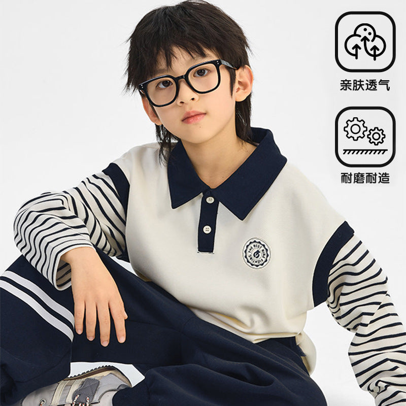 Boys' cool & edgy polo shirt set -  korean style spring/autumn new collection - trendy & stylish two-piece outfit for kids & babies - streetwear brand