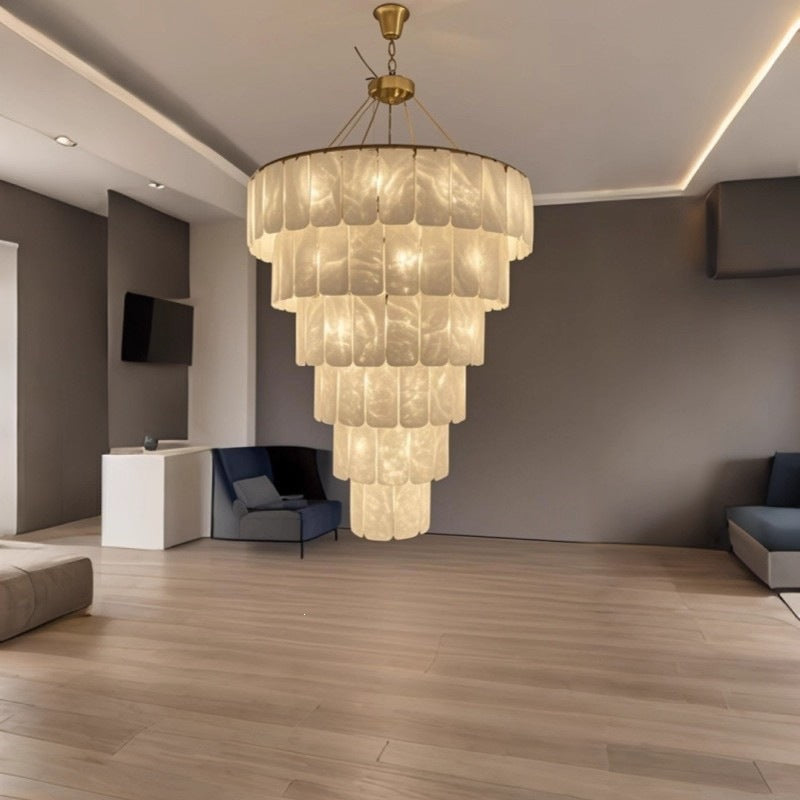 All-copper spanish marble living room chandelier - modern minimalist style for duplex homes, high ceilings, hotel lobbies, and villas