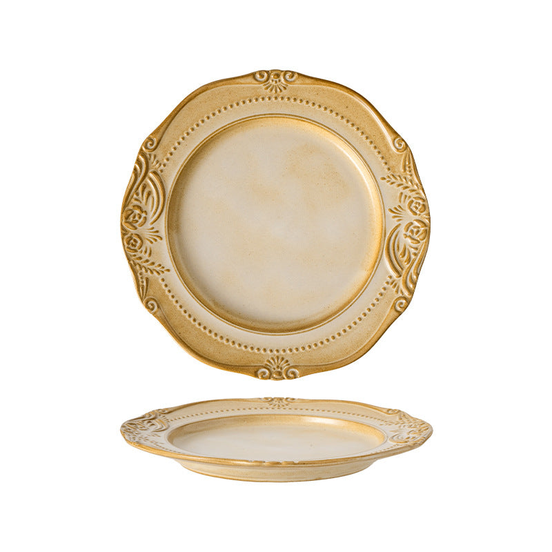 European retro embossed plate - perfect for western cuisine, pasta, breakfast, restaurants, and hotels. a stylish and high-value steak plate and dinner plate