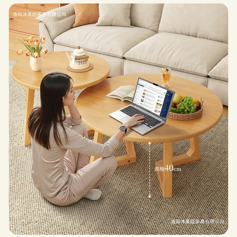 Japanese style solid wood living room coffee table small apartment insfor home log style round side table casual dining tea table