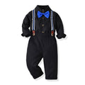 spring new boys' korean style outfit: long-sleeved shirt & striped overalls two-piece gentleman's children's clothing wholesale