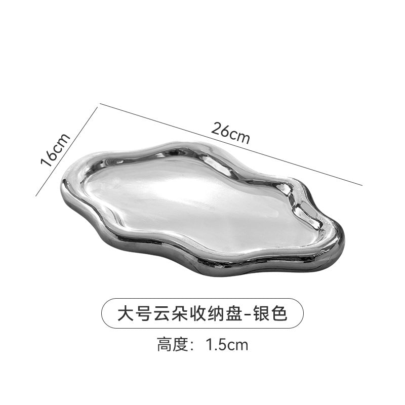 Byron ins electroplated silver tray photo props jewelry storage tray display tray accessible luxury ceramic jewelry ornaments