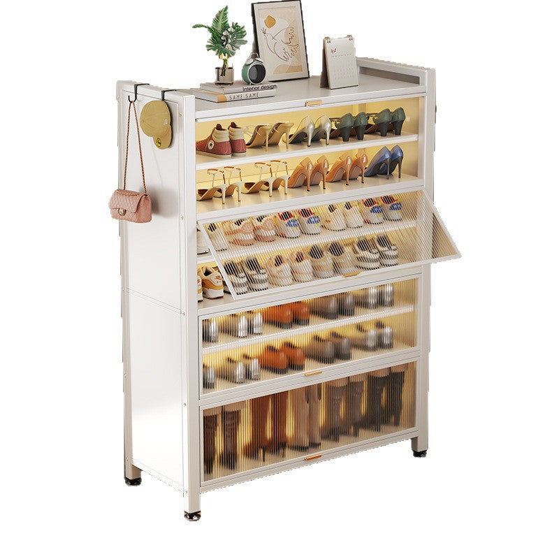For home steel shoe cabinet door all-in-one cabinet entrance shoe rack large capacity dustproof flip-up door multi-layer storage rack