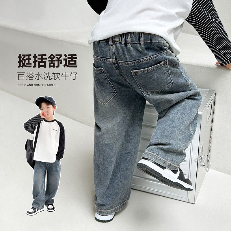 Boys' jeans - autumn collection, spring/autumn style,  new arrivals, mid-to-large size, korean style straight leg & wide leg trousers for kids