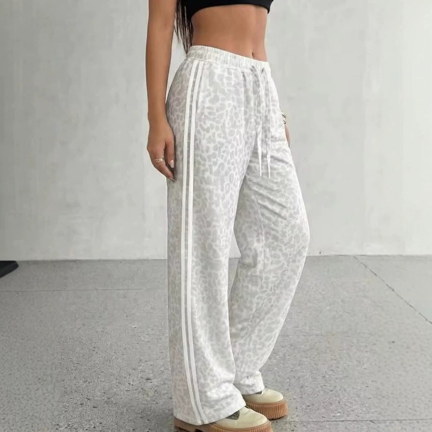 european and american ins style leopard print patchwork wide-leg pants - high waist, loose fit, trendy brand, slimming, casual straight leg