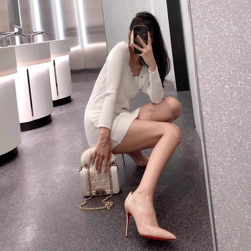 Black pointed-toe, red-soled, comfortable high heels for women, 2026 early spring new arrival, sexy and versatile stiletto pumps with a side cutout