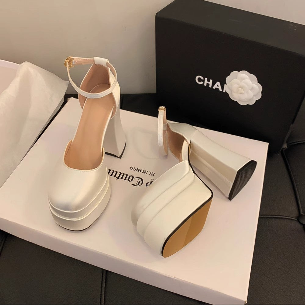 Petites wedding shoes bridal shoes wedding dress handy gadget thick solewaterproof thick heel 12cm high heels hosting performance banquet
