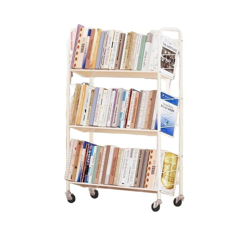 Living room bookshelf floor storage rack - mobile with wheels, home simple cart, snack storage bookshelf, invisible bookshelf