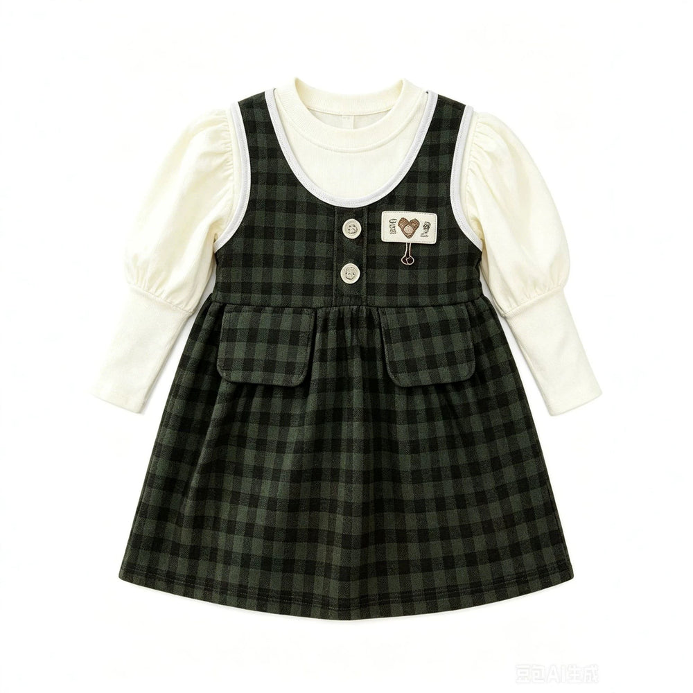 Girls' spring/autumn fashionable dress - new two-piece style, baby/kids plaid warm korean style skirt