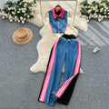 Age-reducing suit for women young lady style classy floral short-sleeved pleated tops + high waistcasualpants two-piece suit