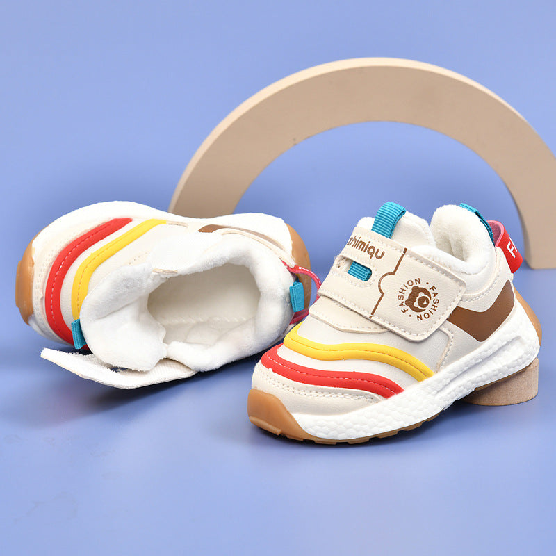 Toddler shoes for baby boys 0-1-3 years old, autumn/winter infant and toddler shoes for baby girls, soft sole non-slip, fleece-lined, extra thick cotton shoes
