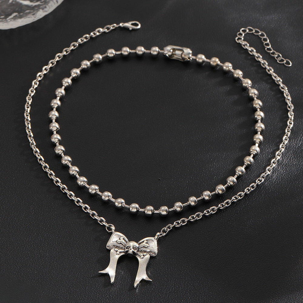 Halloween necklace wholesale fashion cross-border jewelry exaggerated sense of design bows skull dark style clavicle chain