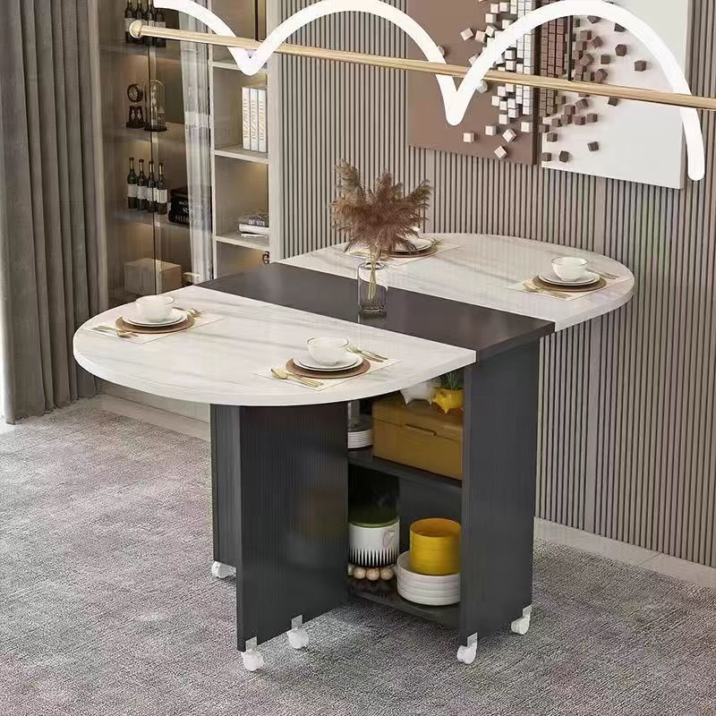 Foldable dining table for home use - compact, mobile, rectangular, ultra-thin, multi-functional dining table with wheels - ideal for small apartments, dining rooms, and dorms