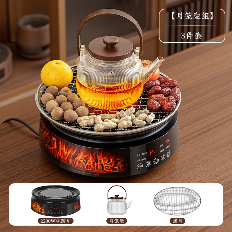 Full screen imitation charcoal electric ceramic stove tea making set glass teapot health tea stove indoor tea making equipment