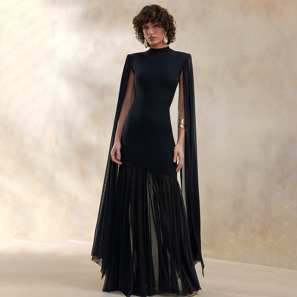European and american women's clothing  summer new arrival: elegant and chic patchwork design, sexy slim-fit mesh ribbon dress