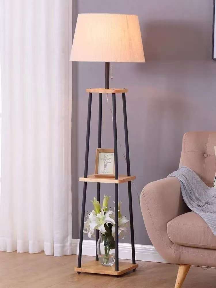 Floor lamp American wood tripod floor lamp bedroom living room study simple modern creative Nordic vertical table lamp