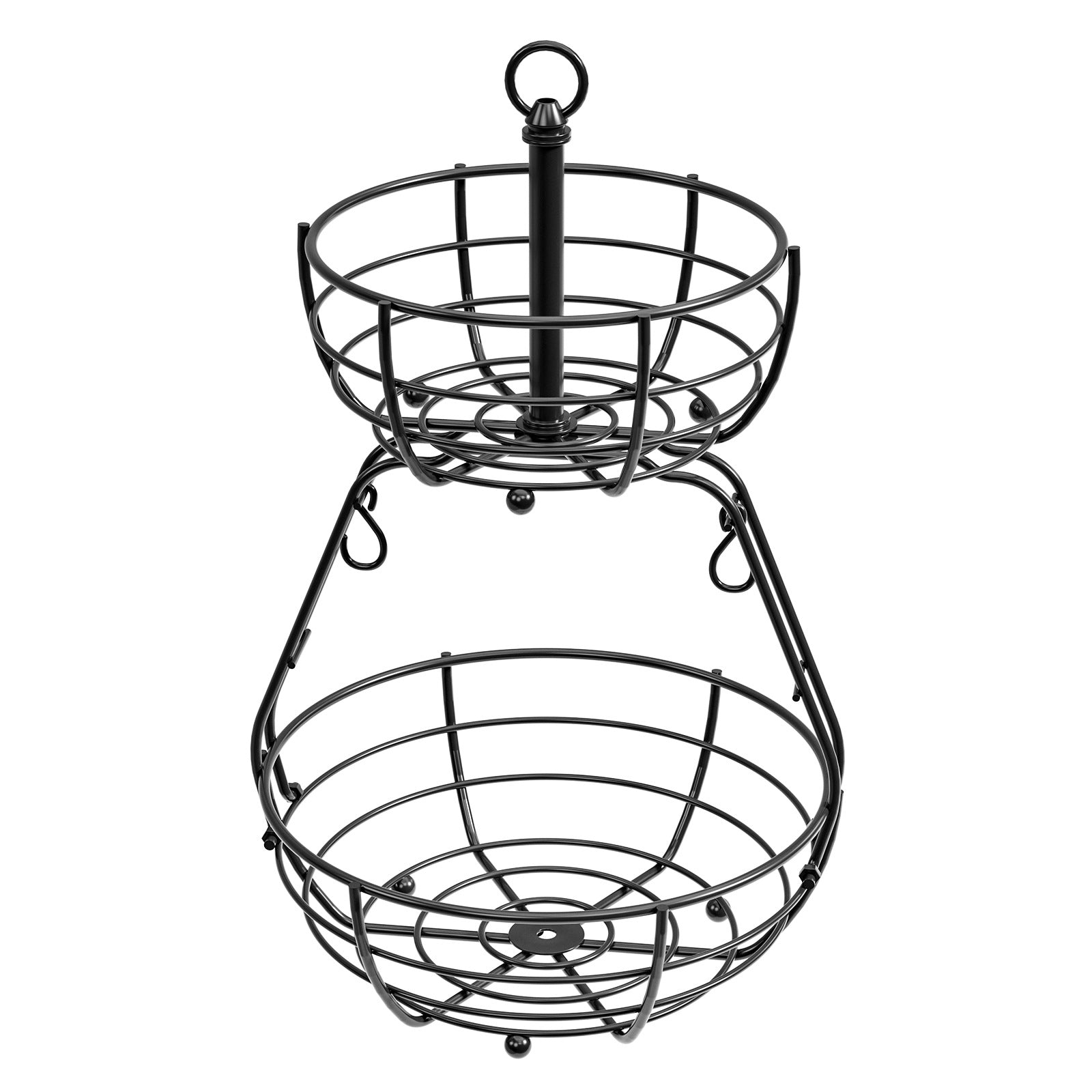 Double-layer fruit basket, living room desktop snack storage basket, portable fruit plate, banana hook, wrought iron removable fruit and vegetable basket