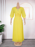 Aliexpress cross-border african new plus size women's elegant maxi dress, european and american foreign trade trendy v-neck pleated dress