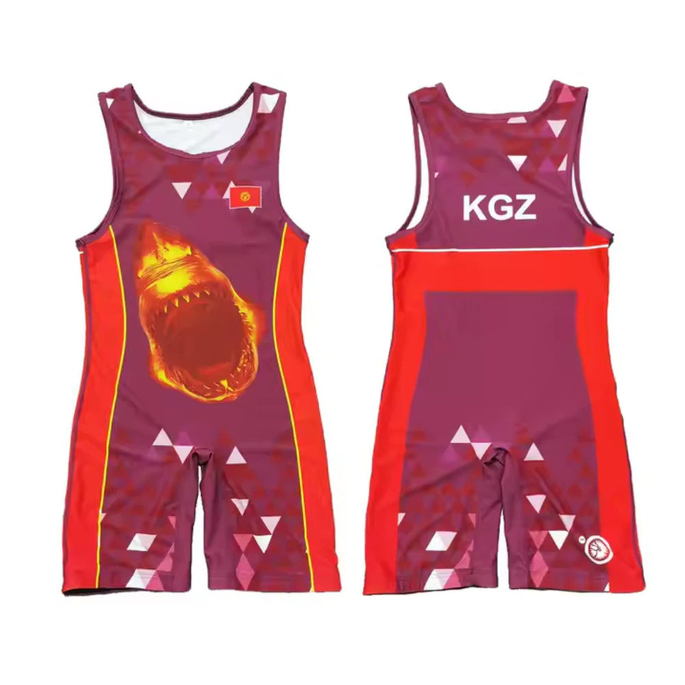 Sublimation full body print men's one-piece wrestling suit custom training weightlifting suit men's and women's free wrestling one-piece vest