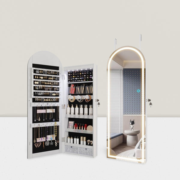 Full-length mirror, jewelry storage, cosmetic cabinet, full-length mirror, multi-functional storage type, solid wood home wall-mounted fitting mirror