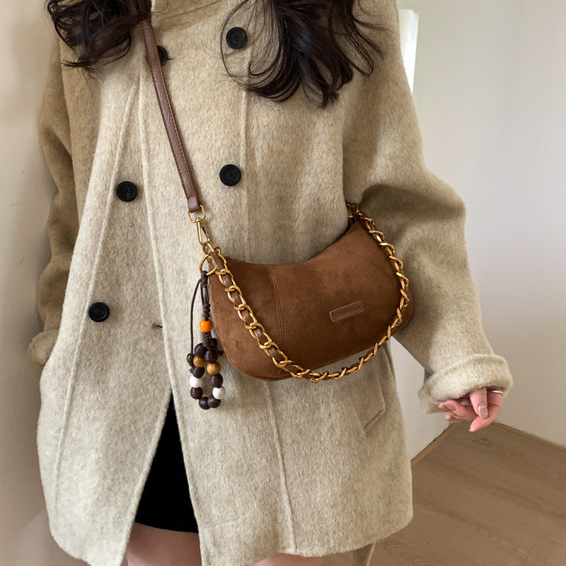 Women's underarm bag 2025 new winter retro niche chain shoulder bag suede high-end crossbody bag