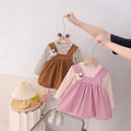 Girls' autumn dress  new collection: stylish long-sleeved suspender dress for little girls - faux two-piece design