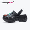 Spongebob squarepants thick sole crocs women's summer outwear non-slip heightening fairy style beach two-wear toe-cap half slippers