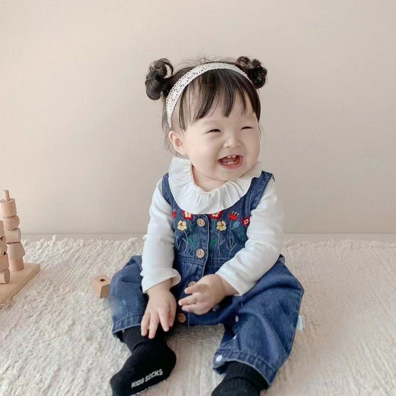 Baby spring & autumn outfit fashion casual romper set - girl's denim overalls two-piece set