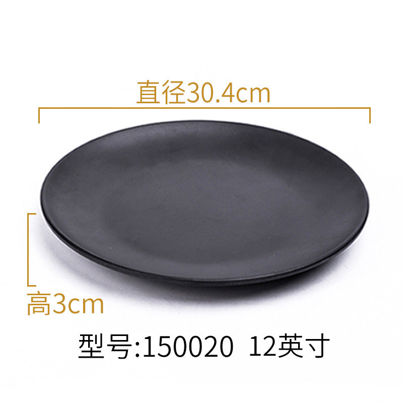 Melamine black tableware plastic dish imitation porcelain dinner plate cold dish plate barbecue hot pot plate barbecue restaurant plate commercial