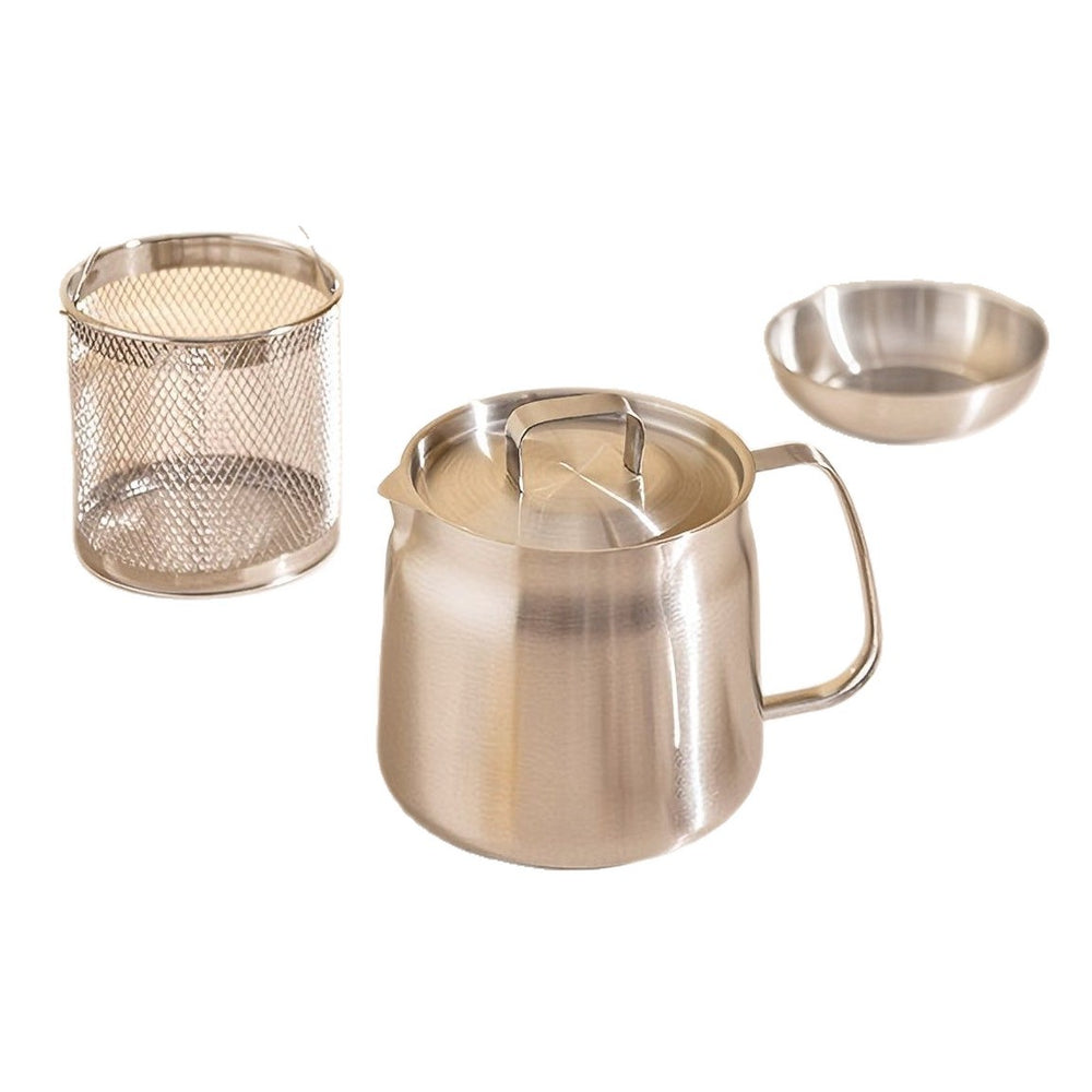 304 stainless steel oil filter pot - kitchen-specific oil strainer for home use, deep fryer with filter mesh, oil can, lard container