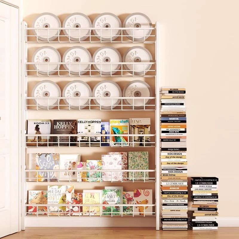Kitchen door rear storage rack floor-standing punch-free wall-mounted bookshelf iron shelf wall space-saving ultra-thin storage rack